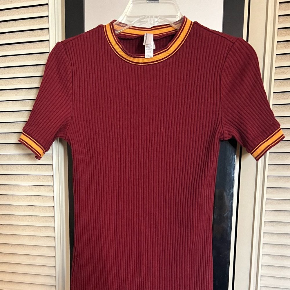 American Apparel Maroon Thick Ribbed Crew Neck Maroon Dress Medium